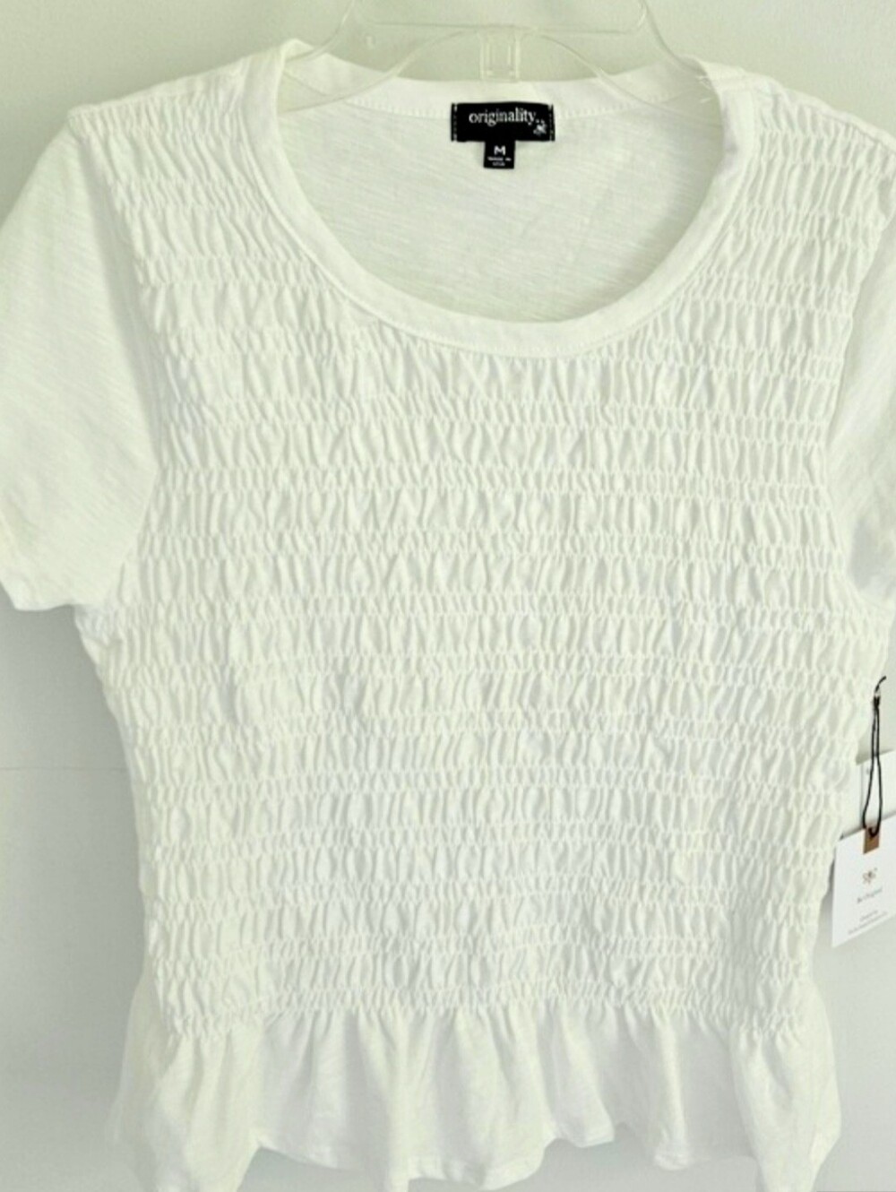 Originality Smocked White Short Sleeve Top NWT